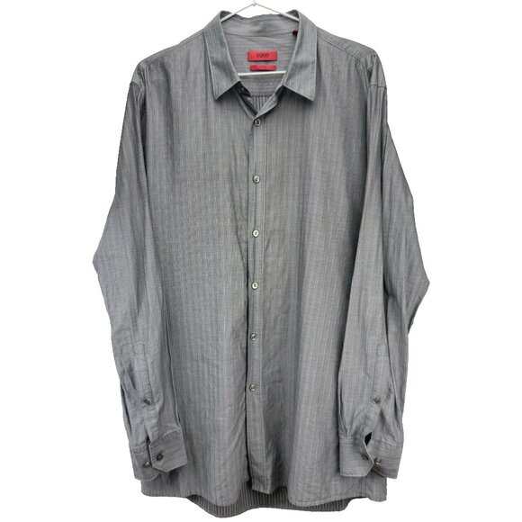 HUGO by Hugo Boss Slim Fit Gray Vertical Pinstripe Button-Down Shirt Size XL - Picture 1 of 4